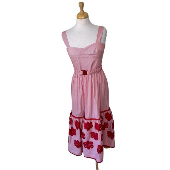 SILVIA TCHERASSI Dione Striped Midi-dress In Orange Embroidered Flower MEDIUM - Picture 2 of 12